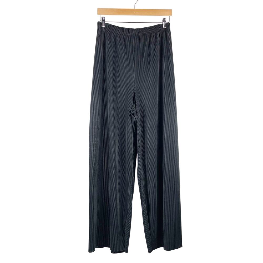 Coin Women's Black Pleated Wide Leg Pull On Pants Size Large Stretch Lightweight